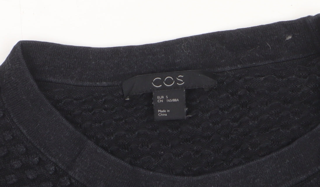 COS Women Black S Textured Cotton Crew Neck Long Sleeve Pullover Jumper
