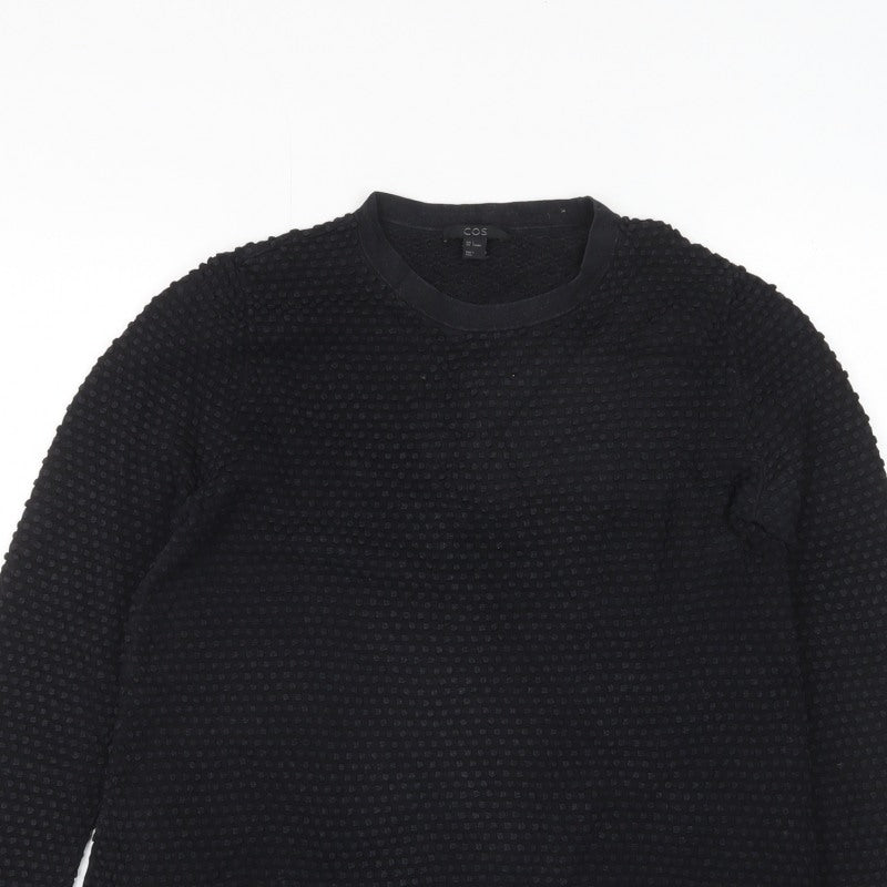 COS Women Black S Textured Cotton Crew Neck Long Sleeve Pullover Jumper