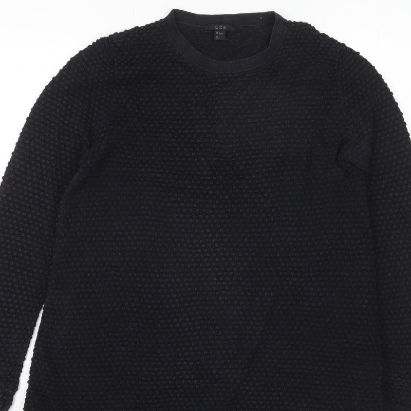 COS Women Black S Textured Cotton Crew Neck Long Sleeve Pullover Jumper