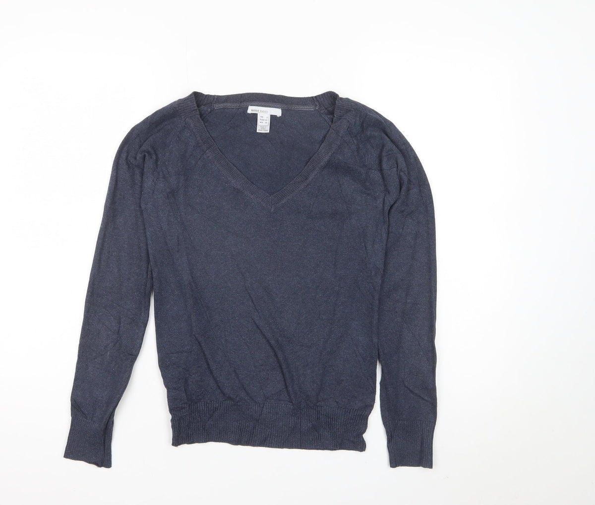 Mango Basics Women’s Blue S V-Neck Cotton Blend Knit Pullover Jumper