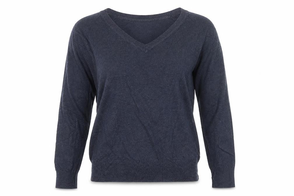 Mango Basics Women’s Blue S V-Neck Cotton Blend Knit Pullover Jumper