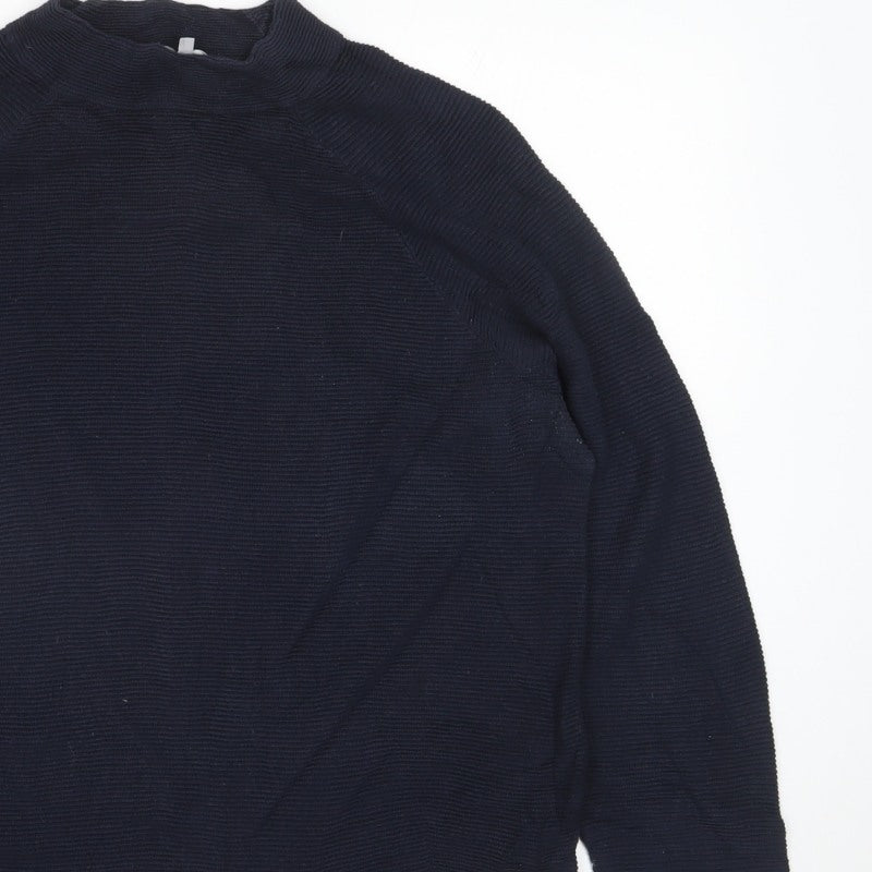 Cecil Unisex Adults Blue L Mock Neck Cotton Knit Pullover Jumper Logo