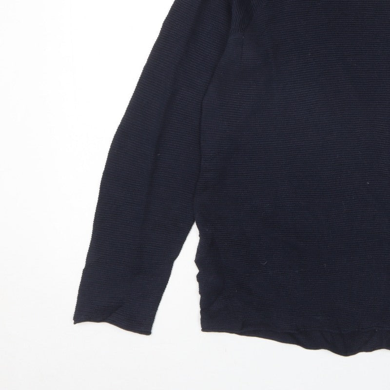 Cecil Unisex Adults Blue L Mock Neck Cotton Knit Pullover Jumper Logo