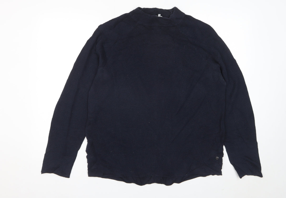Cecil Unisex Adults Blue L Mock Neck Cotton Knit Pullover Jumper Logo