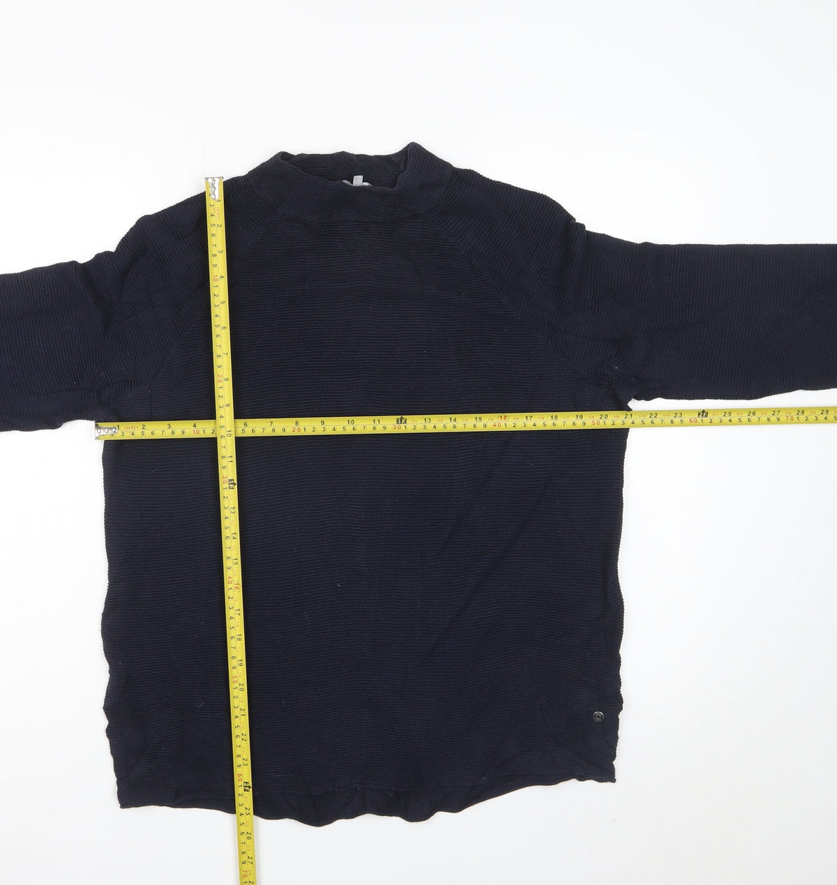 Cecil Unisex Adults Blue L Mock Neck Cotton Knit Pullover Jumper Logo
