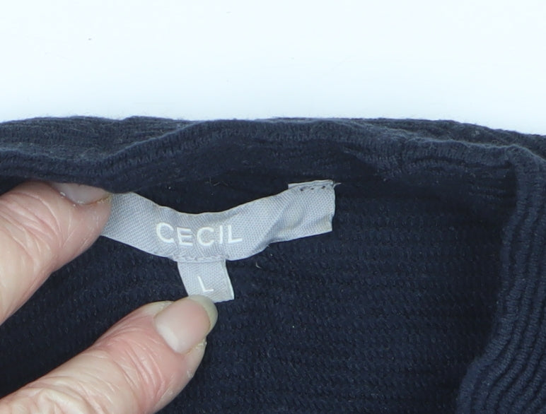 Cecil Unisex Adults Blue L Mock Neck Cotton Knit Pullover Jumper Logo