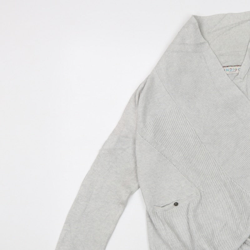 Marks and Spencer Women Grey Size 8 Open Knit Wrap Cardigan