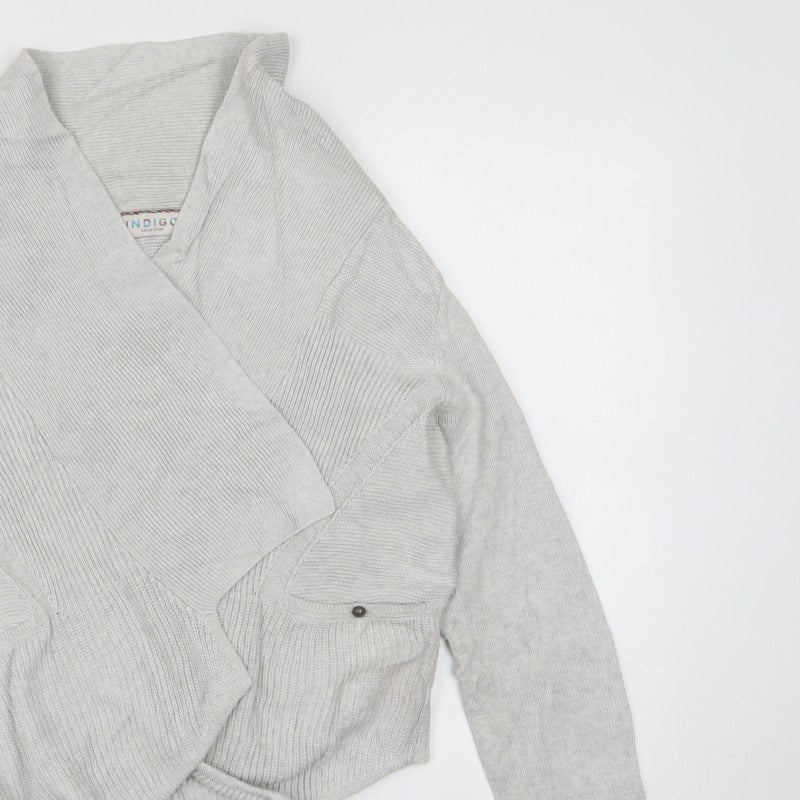 Marks and Spencer Women Grey Size 8 Open Knit Wrap Cardigan