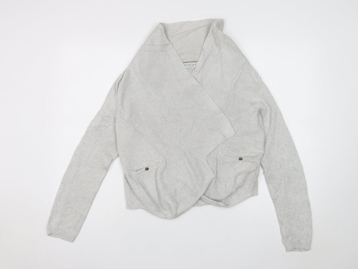 Marks and Spencer Women Grey Size 8 Open Knit Wrap Cardigan