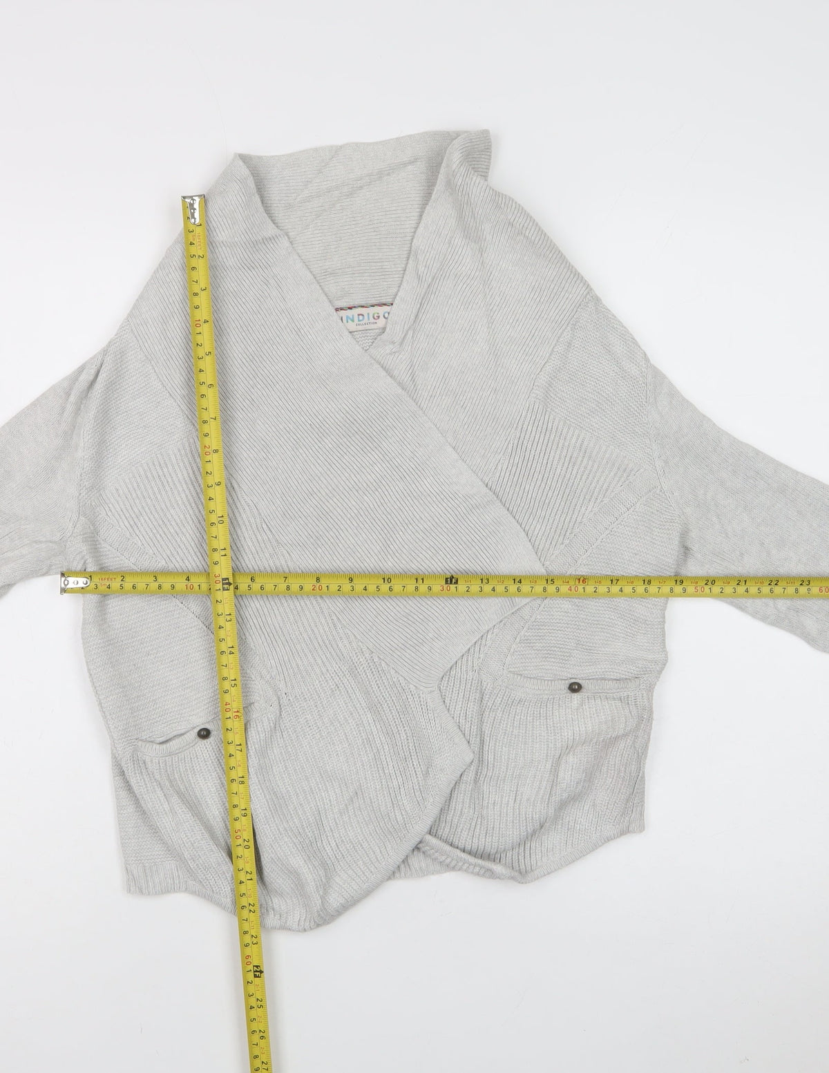 Marks and Spencer Women Grey Size 8 Open Knit Wrap Cardigan