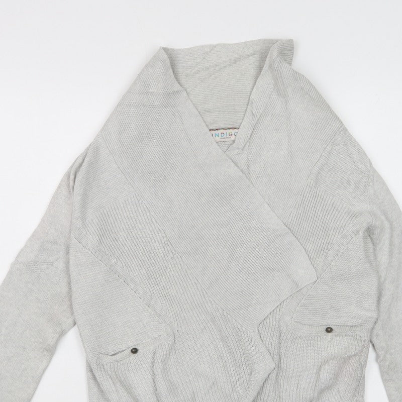 Marks and Spencer Women Grey Size 8 Open Knit Wrap Cardigan