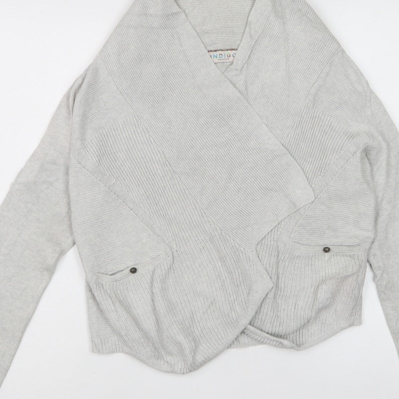 Marks and Spencer Women Grey Size 8 Open Knit Wrap Cardigan