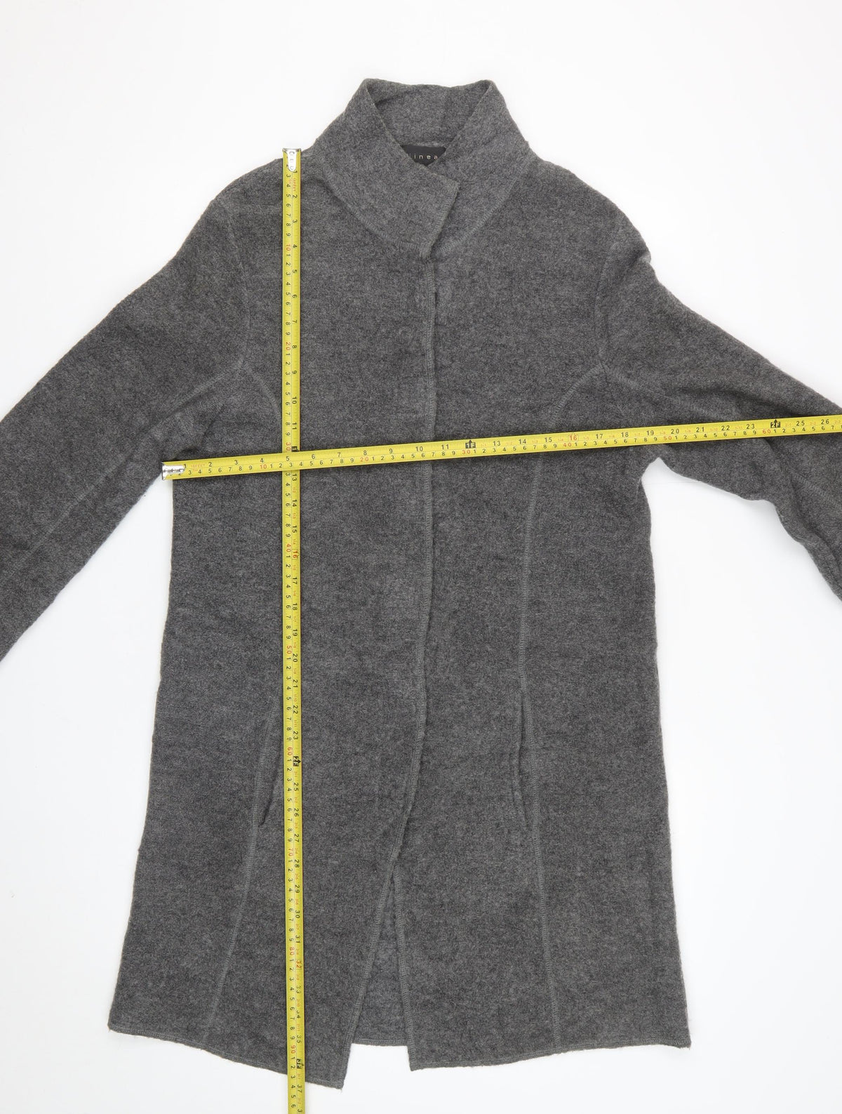 Linea Women’s Grey Size S Long Knit Open Coatigan with Pockets