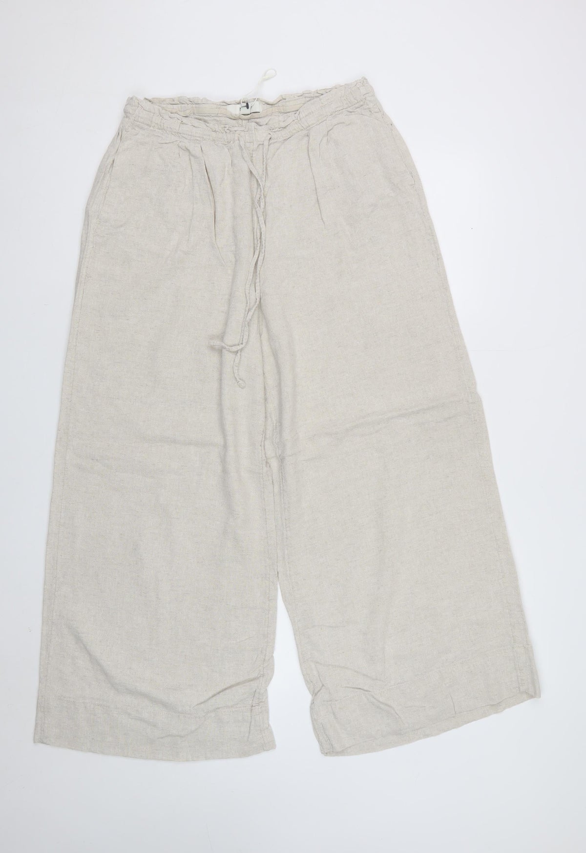 Women’s Beige UK 14 Paperbag Wide-Leg Drawstring Trousers