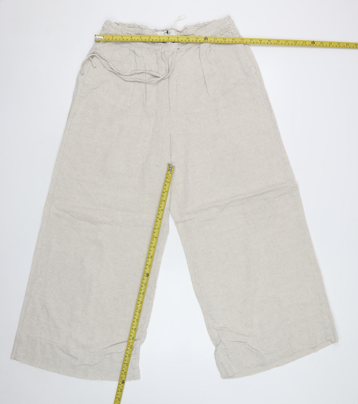 Women’s Beige UK 14 Paperbag Wide-Leg Drawstring Trousers
