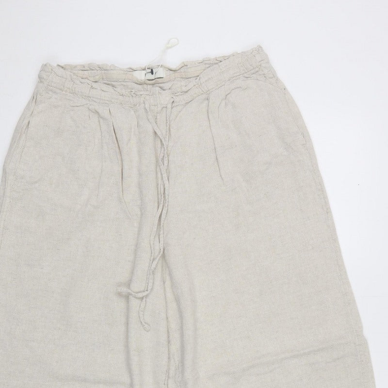 Women’s Beige UK 14 Paperbag Wide-Leg Drawstring Trousers