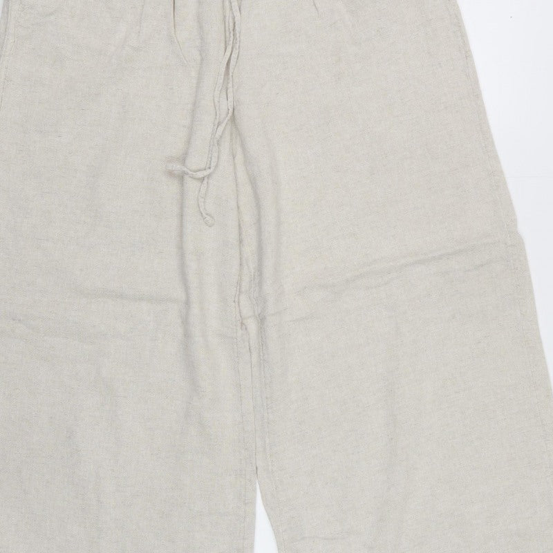Women’s Beige UK 14 Paperbag Wide-Leg Drawstring Trousers