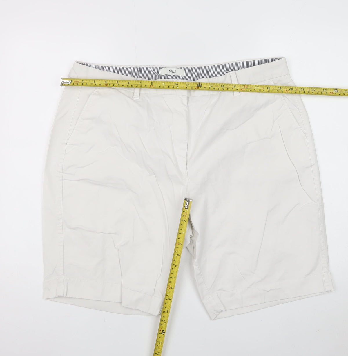 Marks and Spencer Women White Size 20 Cotton Stretch Chino Shorts