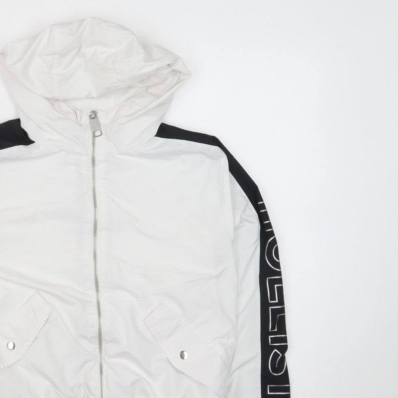Hollister Women's White Black Hooded Windbreaker Jacket S