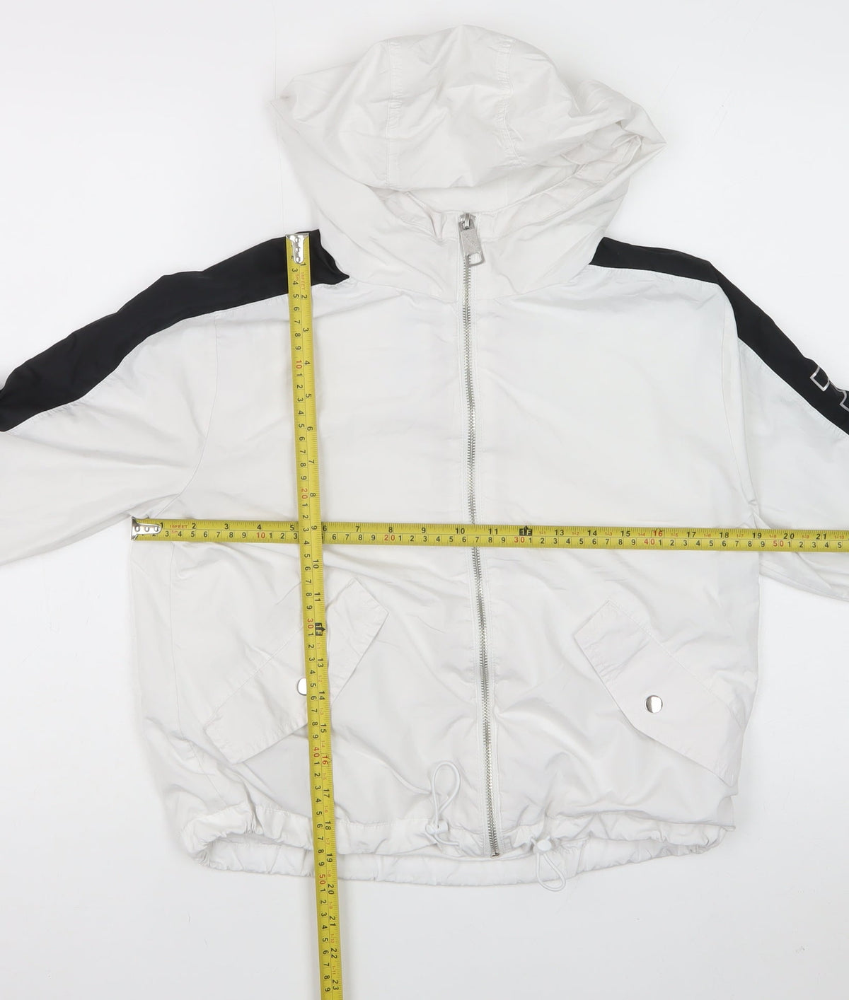 Hollister Women's White Black Hooded Windbreaker Jacket S