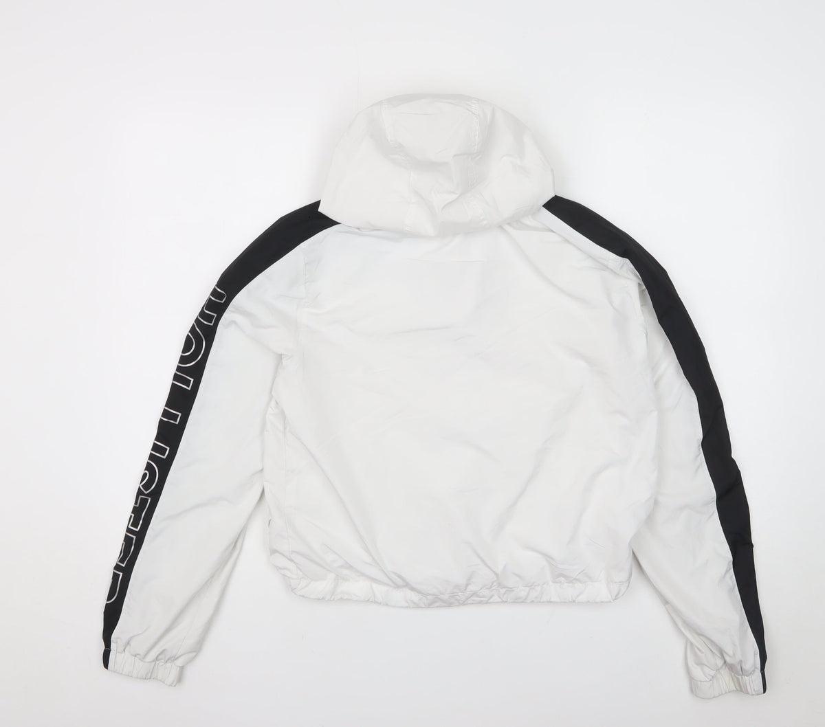 Hollister Women's White Black Hooded Windbreaker Jacket S