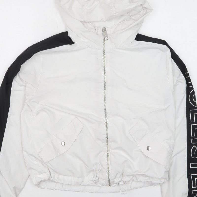 Hollister Women's White Black Hooded Windbreaker Jacket S