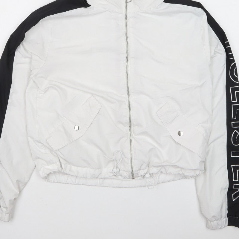 Hollister Women's White Black Hooded Windbreaker Jacket S