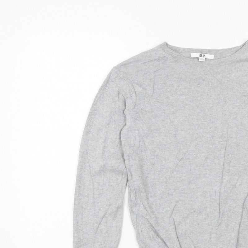 Uniqlo Women Grey XS Crew Neck Long Sleeve Fine Knit Pullover Jumper