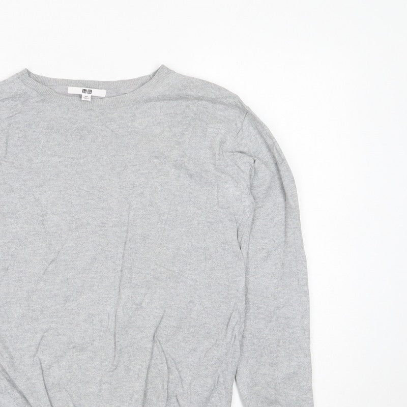 Uniqlo Women Grey XS Crew Neck Long Sleeve Fine Knit Pullover Jumper