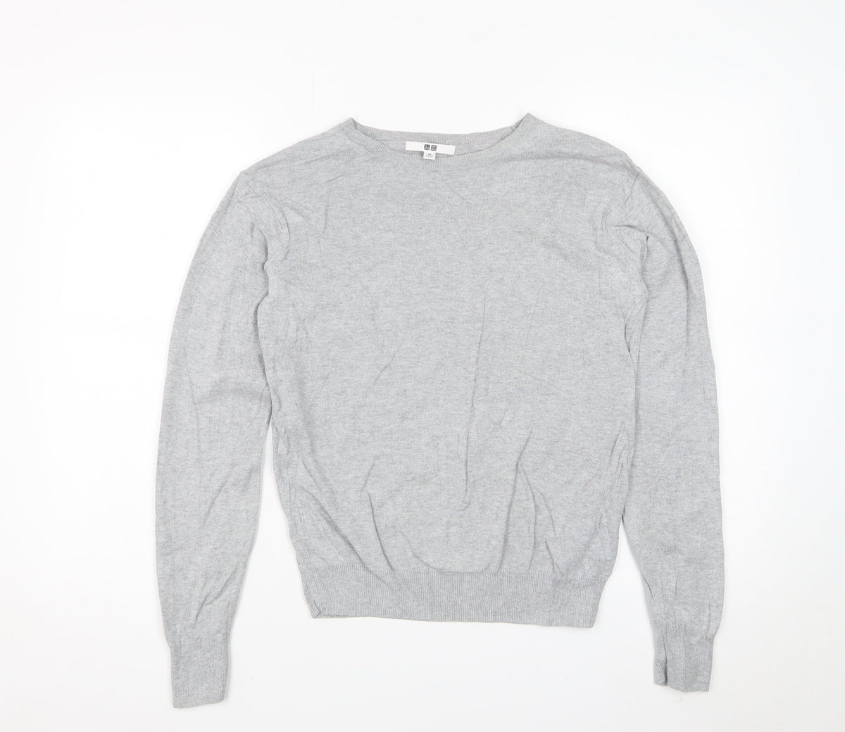 Uniqlo Women Grey XS Crew Neck Long Sleeve Fine Knit Pullover Jumper