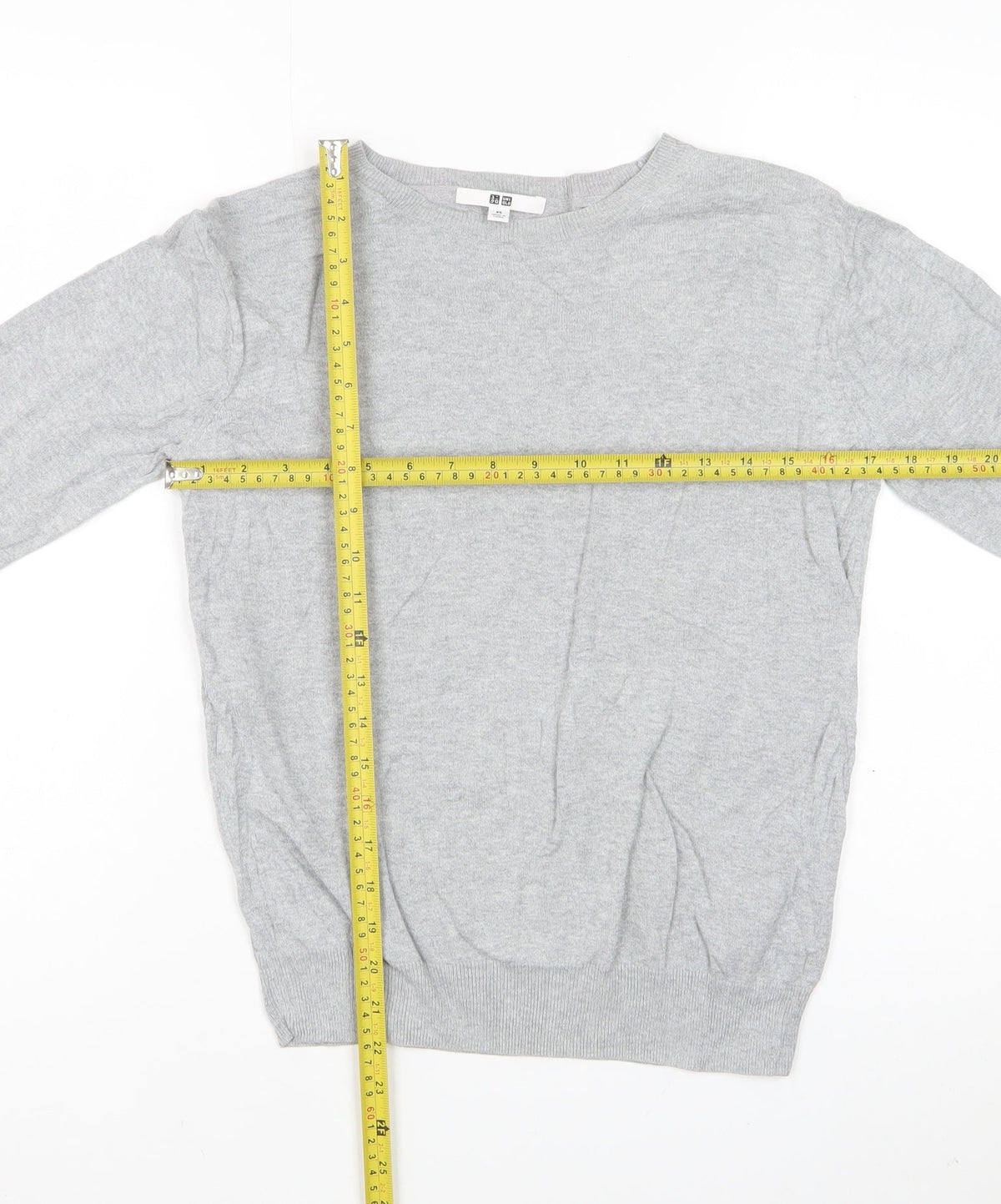 Uniqlo Women Grey XS Crew Neck Long Sleeve Fine Knit Pullover Jumper