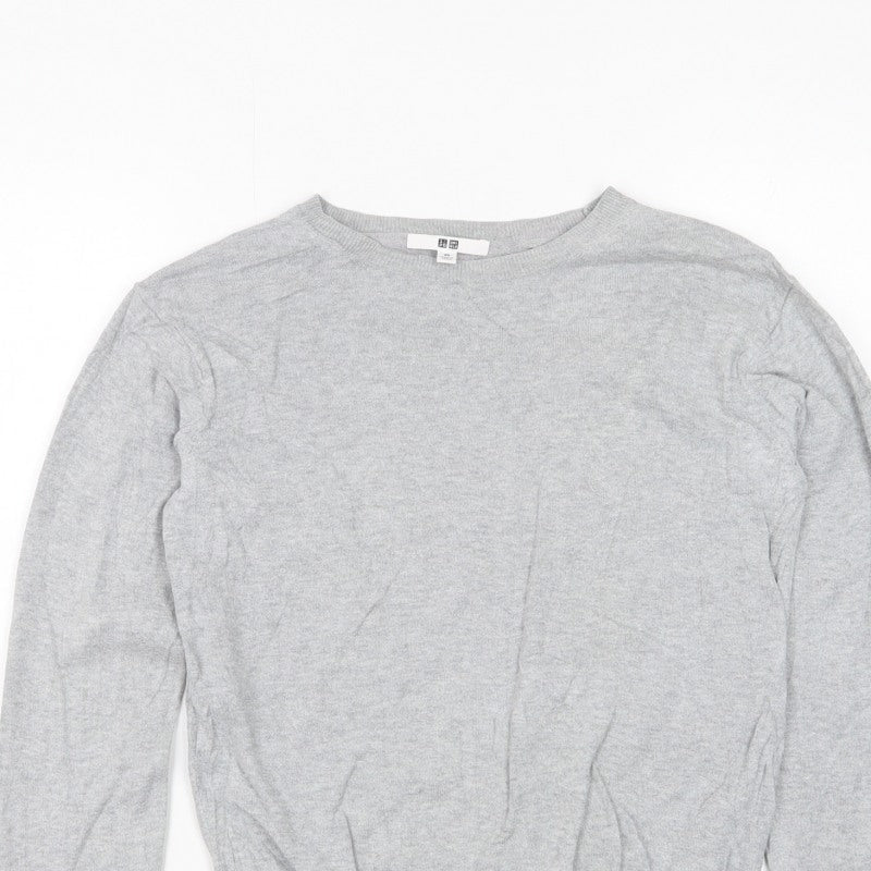Uniqlo Women Grey XS Crew Neck Long Sleeve Fine Knit Pullover Jumper