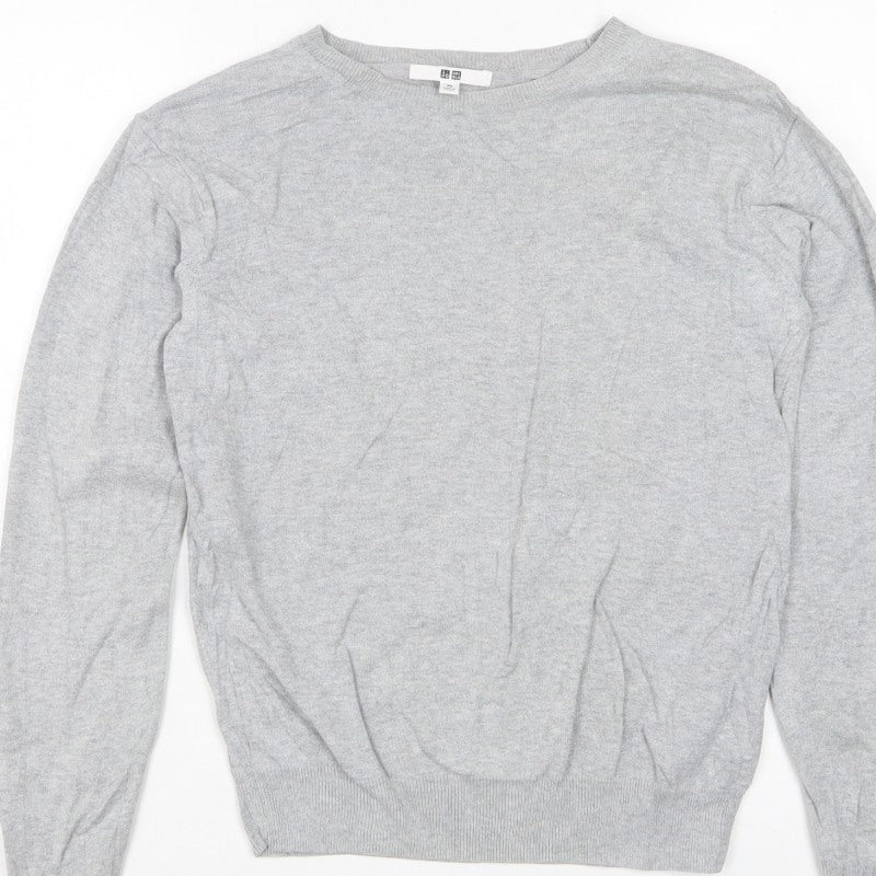 Uniqlo Women Grey XS Crew Neck Long Sleeve Fine Knit Pullover Jumper
