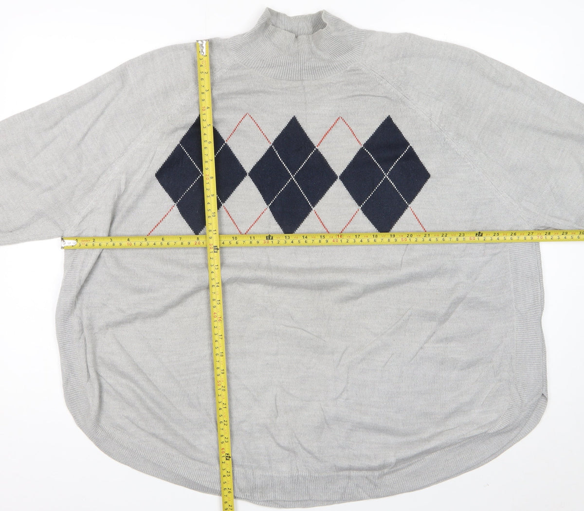 Marks & Spencer Women Grey XL Argyle Mock Neck Knit Jumper