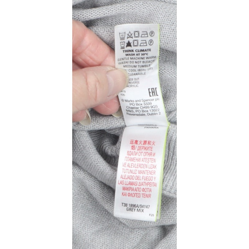 Marks & Spencer Women Grey XL Argyle Mock Neck Knit Jumper