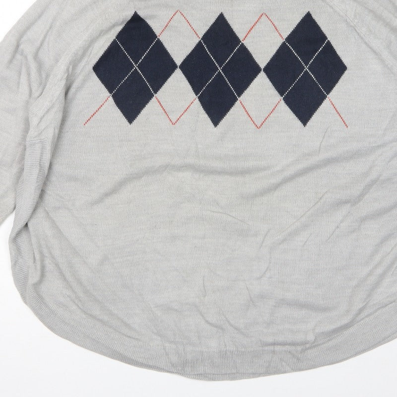 Marks & Spencer Women Grey XL Argyle Mock Neck Knit Jumper