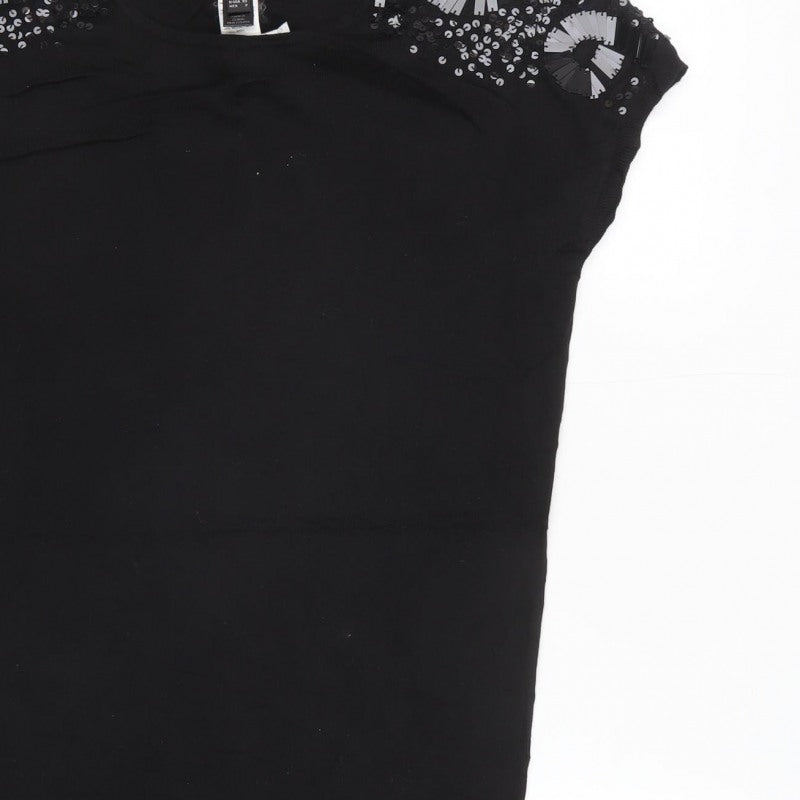 Mango Women Black Size S Sleeveless Sequin Beaded Knit Vest Jumper