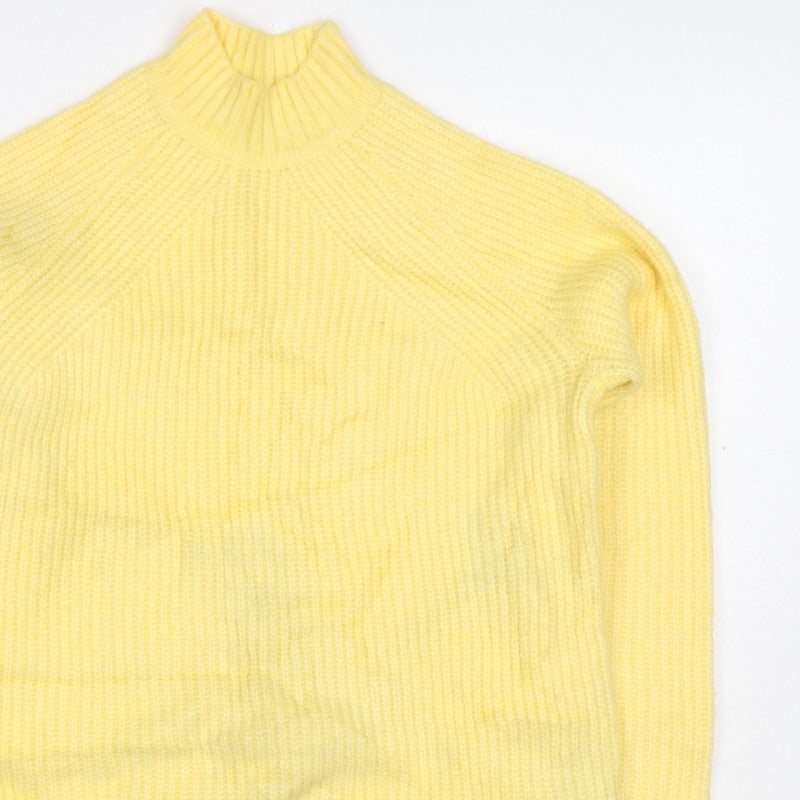 M&S Collection Women Yellow XS Wool Blend Mock Neck Chunky Knit Jumper