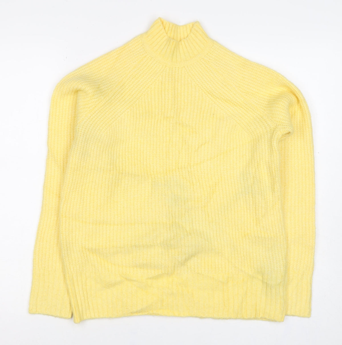 M&S Collection Women Yellow XS Wool Blend Mock Neck Chunky Knit Jumper