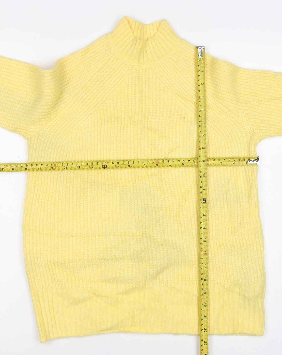 M&S Collection Women Yellow XS Wool Blend Mock Neck Chunky Knit Jumper