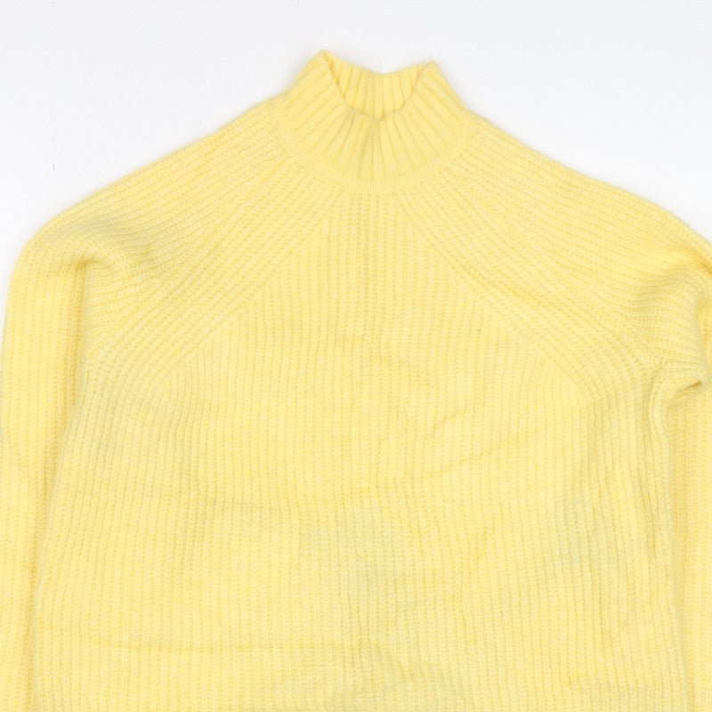 M&S Collection Women Yellow XS Wool Blend Mock Neck Chunky Knit Jumper