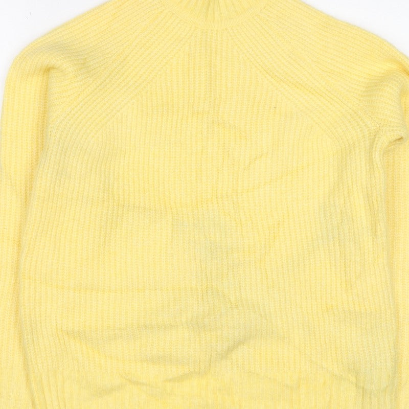 M&S Collection Women Yellow XS Wool Blend Mock Neck Chunky Knit Jumper