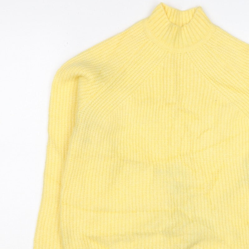 M&S Collection Women Yellow XS Wool Blend Mock Neck Chunky Knit Jumper
