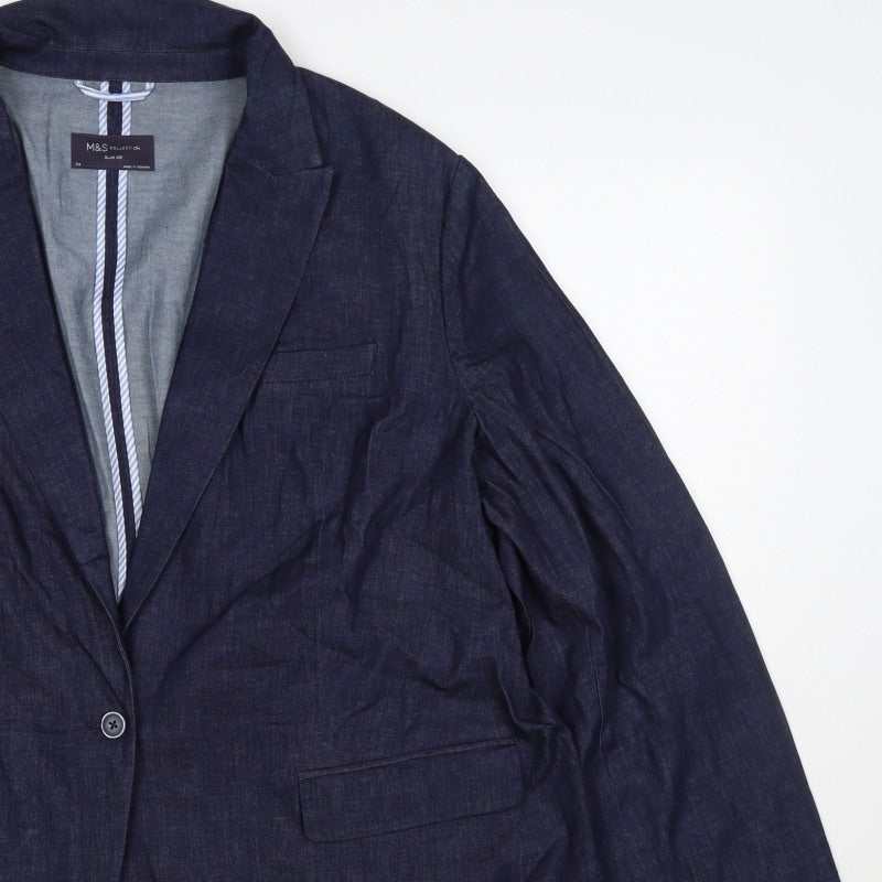 Marks & Spencer Women’s Blue Denim Slim Fit Blazer UK 24 One Button
