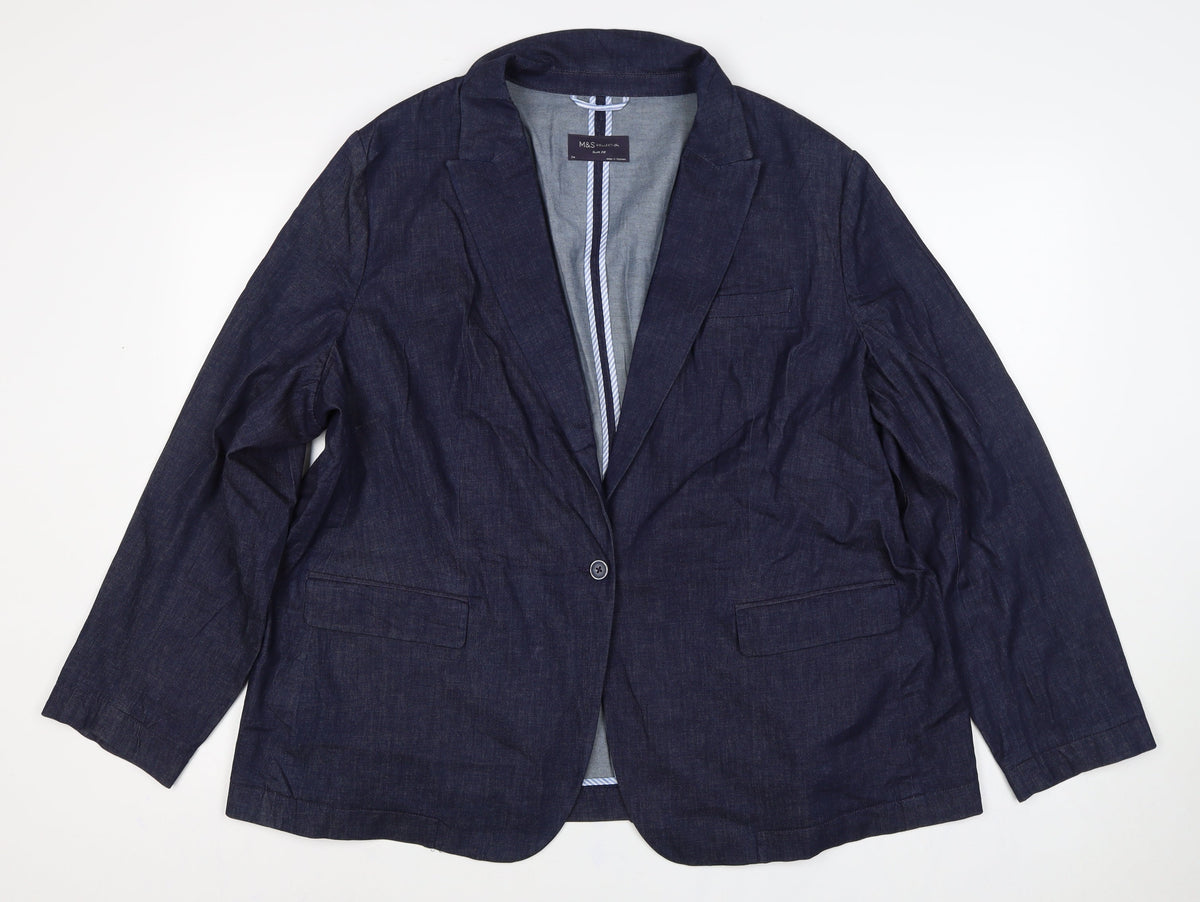 Marks & Spencer Women’s Blue Denim Slim Fit Blazer UK 24 One Button