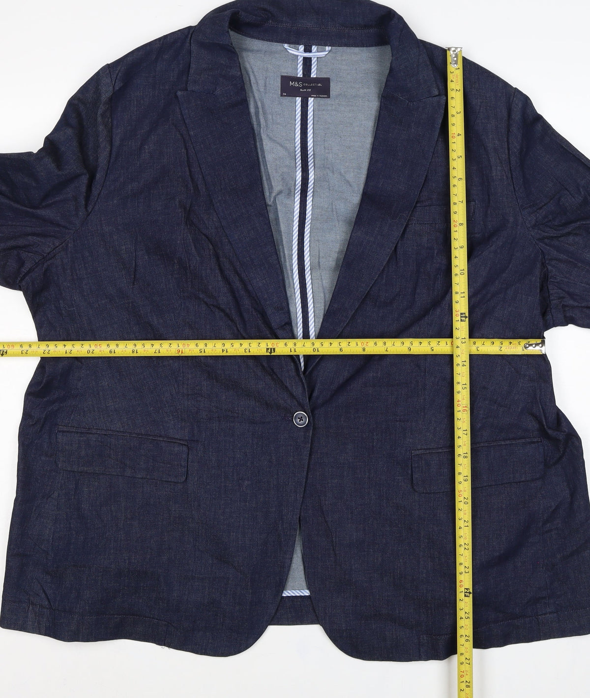 Marks & Spencer Women’s Blue Denim Slim Fit Blazer UK 24 One Button