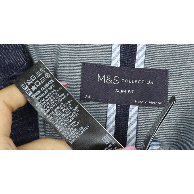 Marks & Spencer Women’s Blue Denim Slim Fit Blazer UK 24 One Button