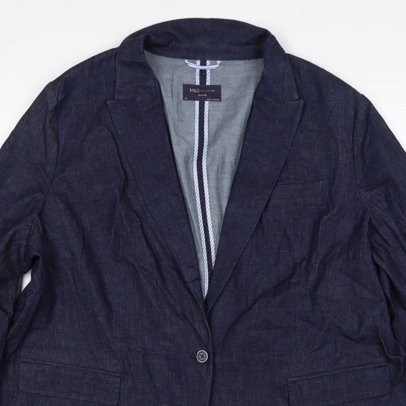 Marks & Spencer Women’s Blue Denim Slim Fit Blazer UK 24 One Button