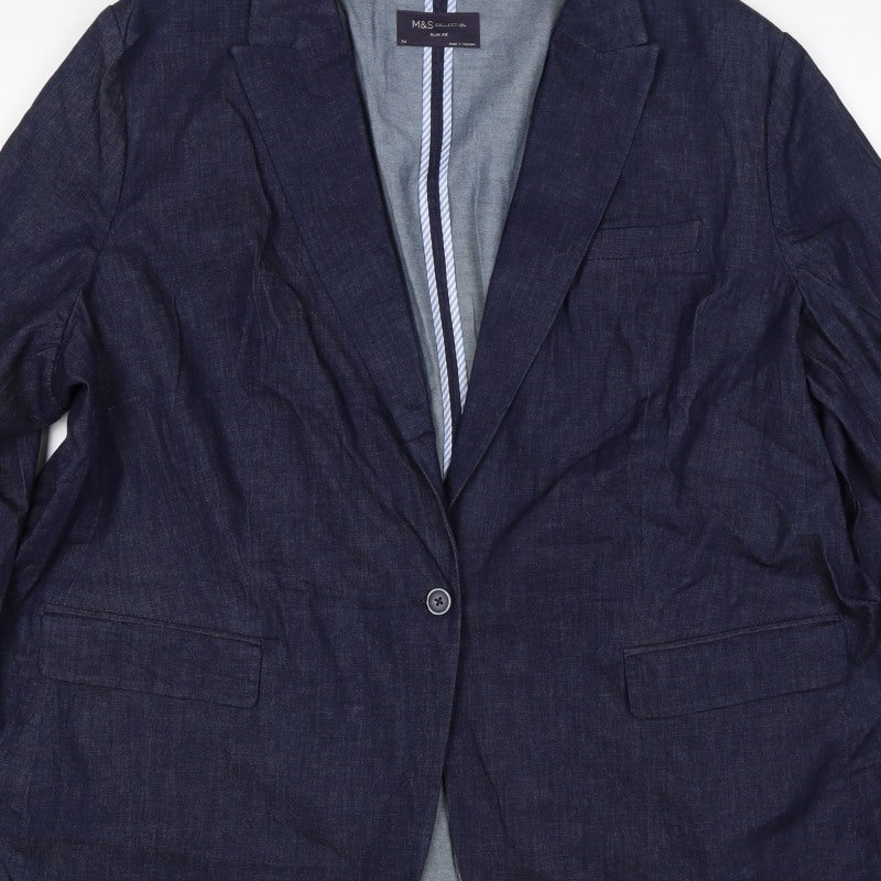 Marks & Spencer Women’s Blue Denim Slim Fit Blazer UK 24 One Button