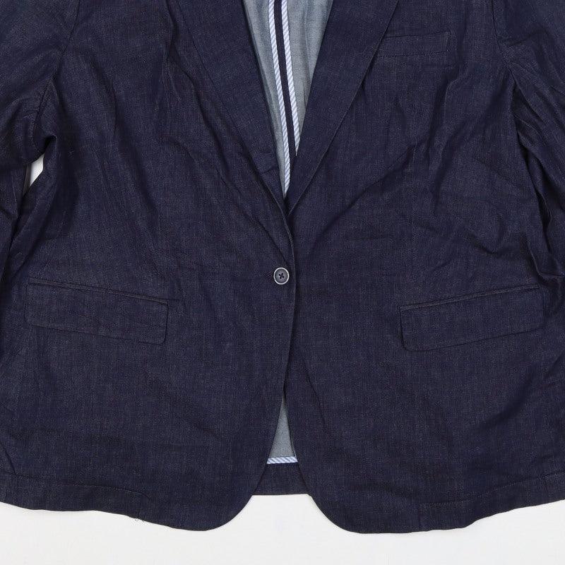 Marks & Spencer Women’s Blue Denim Slim Fit Blazer UK 24 One Button